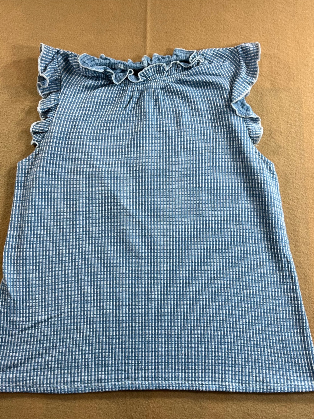 W5 Concepts Anthropologie Blue White Stripe Ruffle Sleeve Peasant Top Size S